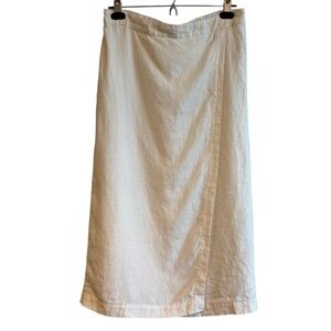 Eileen Fisher White 100% Organic Linen A-Line Midi Skirt Small Lagenlook Preppy